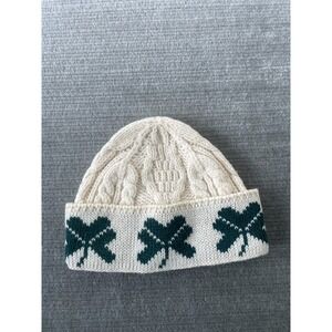 Aran Crafts Cable Knit Pure Wool Beanie Brim Cuff Cream Fisherman European